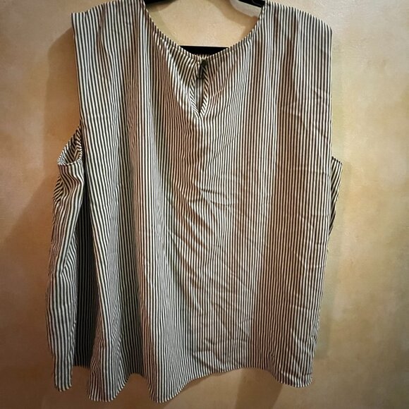 Worthington Women’s Plus 3X Sleeveless Striped Blouse – Green/White - Picture 3 of 4